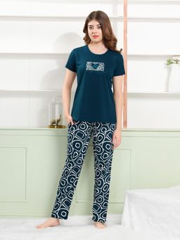 Quira - Womens Printed Regular Fit T-Shirt and Pyjama Green