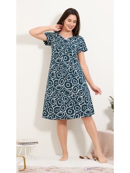 Quira - Womens Printed Regular Fit Knee-Length Short Nightdress Green