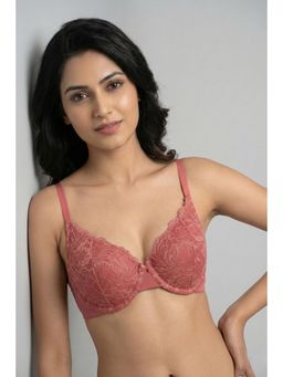 Zivame - Padded Plunged Wired Medium Coverage Lace Bra - Dusty Cedar