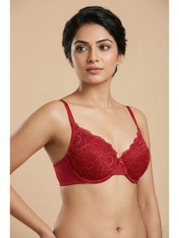 Zivame - Padded Plunged Wired Medium Coverage Lace Bra - Scooter