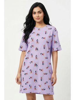 Zivame - Mickey And Friends Knit Cotton Night Dress - Pastel Lilac
