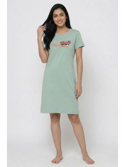 Zivame - Farm Lore Knit Cotton Knee Length Nightdress - Cameo Green