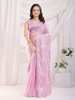 VAIRAGEE - Cenberry-10 Pink Jimmy Choo Embellished Saree with Unstitched Blouse