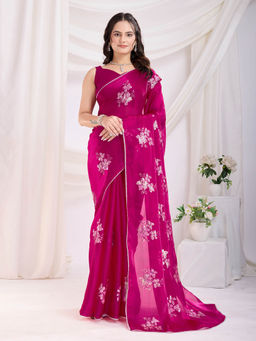 VAIRAGEE - Cenberry-10 Magenta Jimmy Choo Embellished Saree with Unstitched Blouse