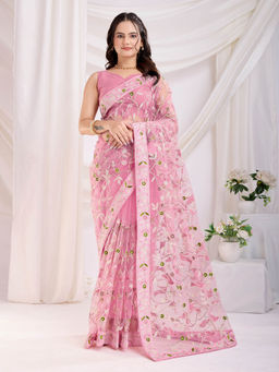 VAIRAGEE - Vaamika-22 Pink Soft Net Embroidery Saree with Unstitched Blouse