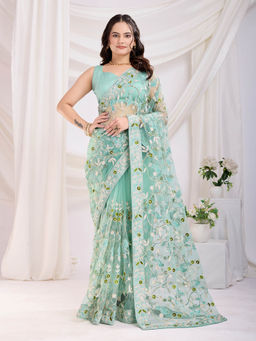 VAIRAGEE - Vaamika-22 Sky Blue Soft Net Embroidery Saree with Unstitched Blouse