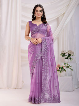 VAIRAGEE - Maitry-2 Purple Soft Twill Net Embellished Saree with Unstitched Blouse
