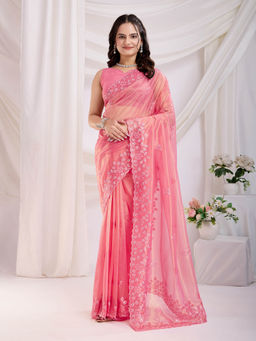 VAIRAGEE - Maitry-2 Pink Soft Twill Net Embellished Saree with Unstitched Blouse