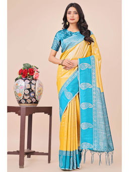 Mysilklove - Dijon Yellow Woven Banarasi Saree with Unstitched Blouse