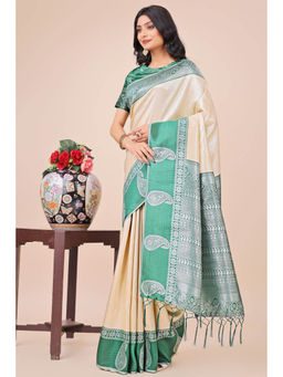 Mysilklove - New Cream Woven Banarasi Saree with Unstitched Blouse
