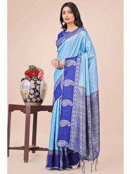 Mysilklove - Capri Blue Woven Banarasi Saree with Unstitched Blouse