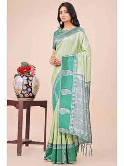 Mysilklove - Sage Green Woven Banarasi Saree with Unstitched Blouse