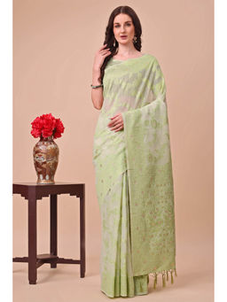 Mysilklove - Pista Green Woven Cotton Saree with Unstitched Blouse