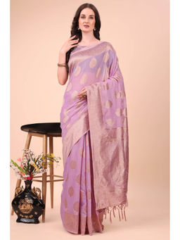 Mysilklove - Blossom Pink Woven Cotton Saree with Unstitched Blouse