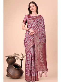 Mysilklove - Grape Purple Woven Cotton Saree with Unstitched Blouse