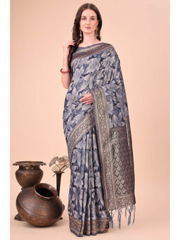 Mysilklove - Cement Grey Woven Cotton Saree with Unstitched Blouse