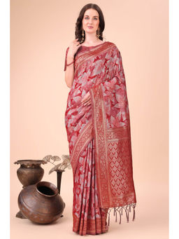 Mysilklove - Chilli Red Woven Cotton Saree with Unstitched Blouse