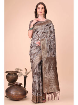 Mysilklove - Mocca Brown Woven Cotton Saree with Unstitched Blouse