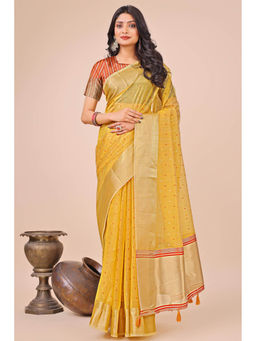 Mysilklove - Aureolin Yellow Woven Organza Saree with Unstitched Blouse
