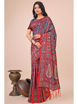 Mysilklove - Cornell Pink Woven Pashmina Saree with Unstitched Blouse