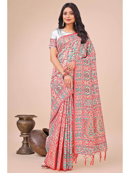 Mysilklove - Oriental Pink Woven Pashmina Saree with Unstitched Blouse