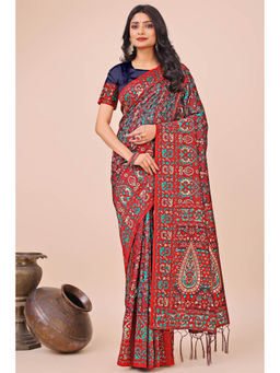 Mysilklove - Auburn Red Woven Pashmina Saree with Unstitched Blouse