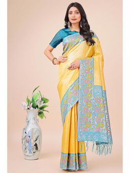 Mysilklove - Minion Yellow Woven Banarasi Saree with Unstitched Blouse