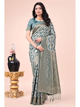 Mysilklove - Envy Green Woven Cotton Saree with Unstitched Blouse