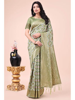 Mysilklove - Norway Green Woven Cotton Saree with Unstitched Blouse