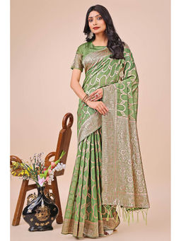 Mysilklove - Amazon Green Linen Cotton Saree with Unstitched Blouse