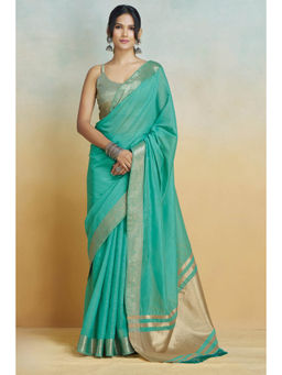 Mysilklove - Tropical Green Woven Maheshwari Saree with Unstitched Blouse