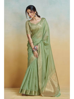 Mysilklove - Mantis Green Woven Maheshwari Saree with Unstitched Blouse