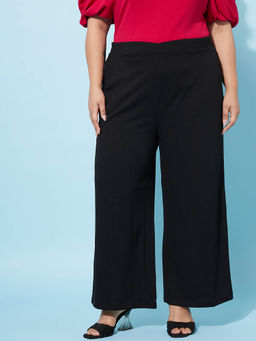 AAREIN - Women Ample Plus Size Solid Wide Leg Black Trouser