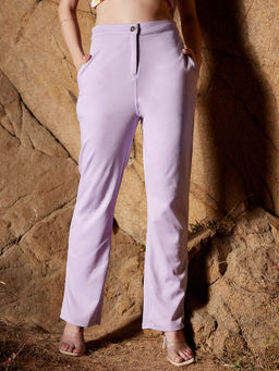 AAREIN - Women Solid Straight Leg Lavender Trouser