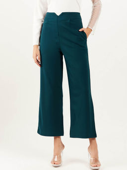 AAREIN - Women Solid Straight Leg Green Trouser