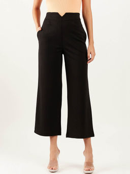 AAREIN - Women Solid Straight Leg Black Trouser