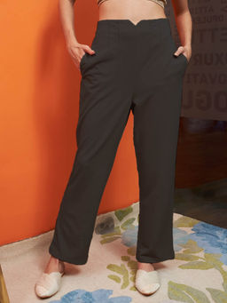 AAREIN - Women Solid Straight Leg Grey Trouser