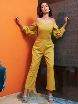 AAREIN - Women Solid Full Sleeves Mustard Jumpsuit