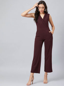 AAREIN - Women Solid Sleeveless Brown Jumpsuit