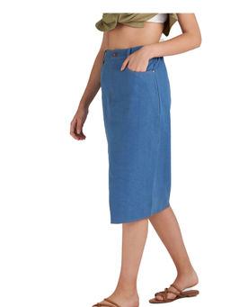 AAREIN - Women Solid Blue Midi Skirt