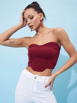 AAREIN - Women Solid Sleeveless Maroon Crop Top