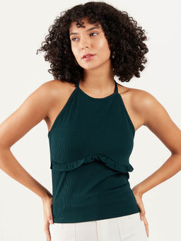 AAREIN - Women Solid Sleeveless Green Top