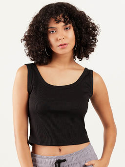 AAREIN - Women Solid Sleeveless Black Crop Top
