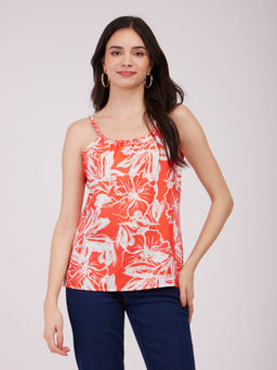 FableStreet - Women Floral Printed Sleeveless Red Top