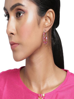 Accessher - Silver Plated Stainless Steel Pink Hoops For Women And Girls
