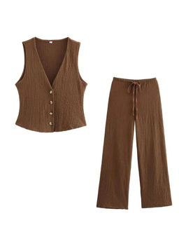 MISS MOSA BY AKANKSHA - Brown Peacon Summer Vest Co-Ord (Set of 2)