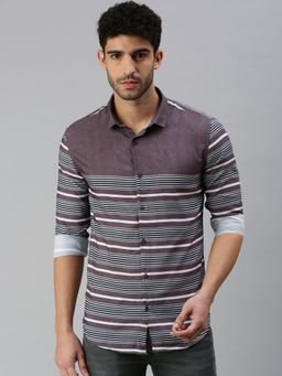 SHOWOFF - Men Full Sleeves Grey Horizontal Stripes Shirt