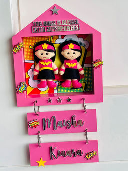 Little Surprise Box - Power Sisters Personalised Name Plate for Room Decor