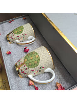Kaunteya - Gift Set Pichwai Set Of 2 Green Coffee Mugs