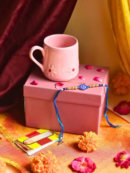 WEAVING HOMES - Pink Lily Mug A Coffee Mug & Rakhi